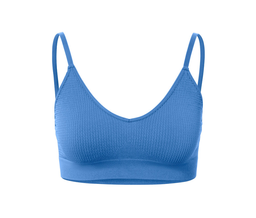 Blaues Seamless-Bustier mit Struktur.