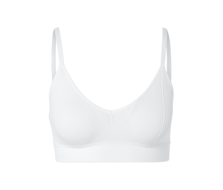 Weißes Seamless-Bustier mit Rippstruktur.