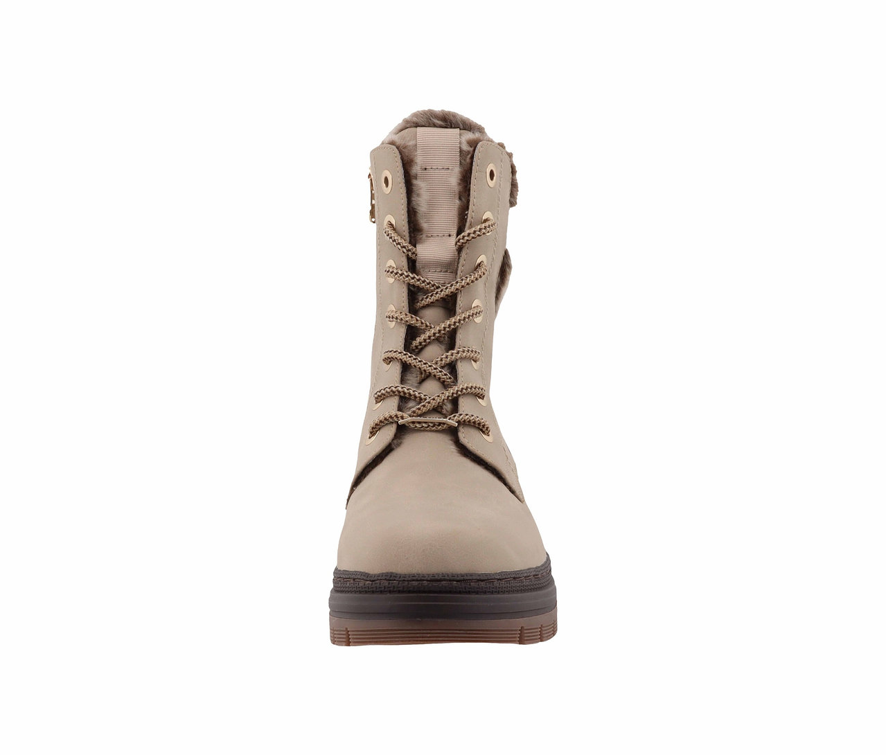 Beiger Schnürstiefel mit brauner Sohle.