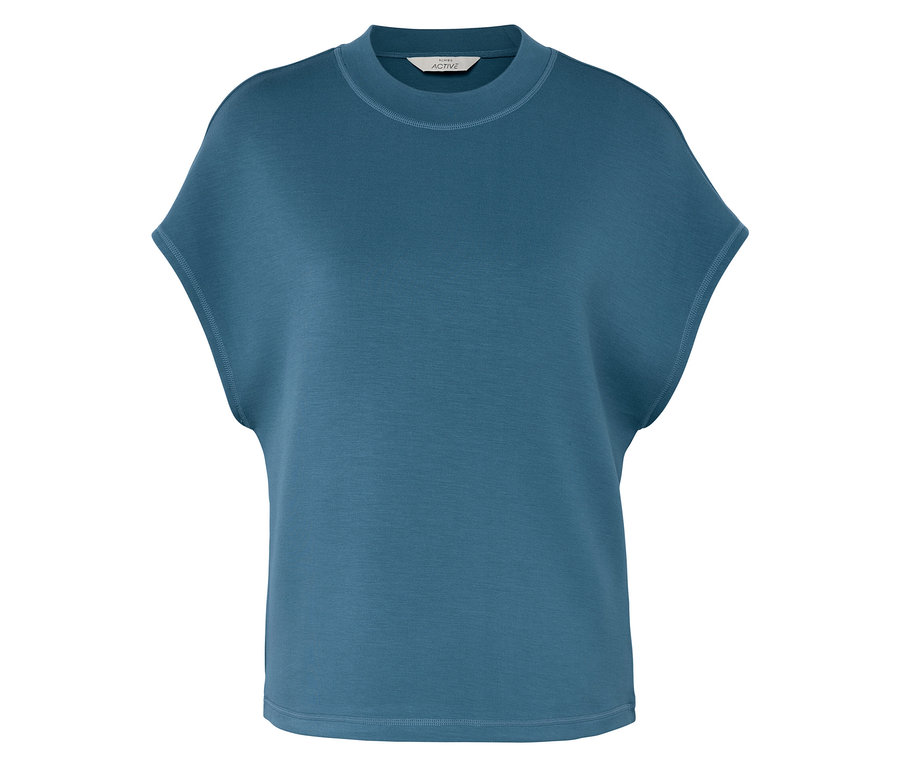 Blaues Kurzarm-T-Shirt.