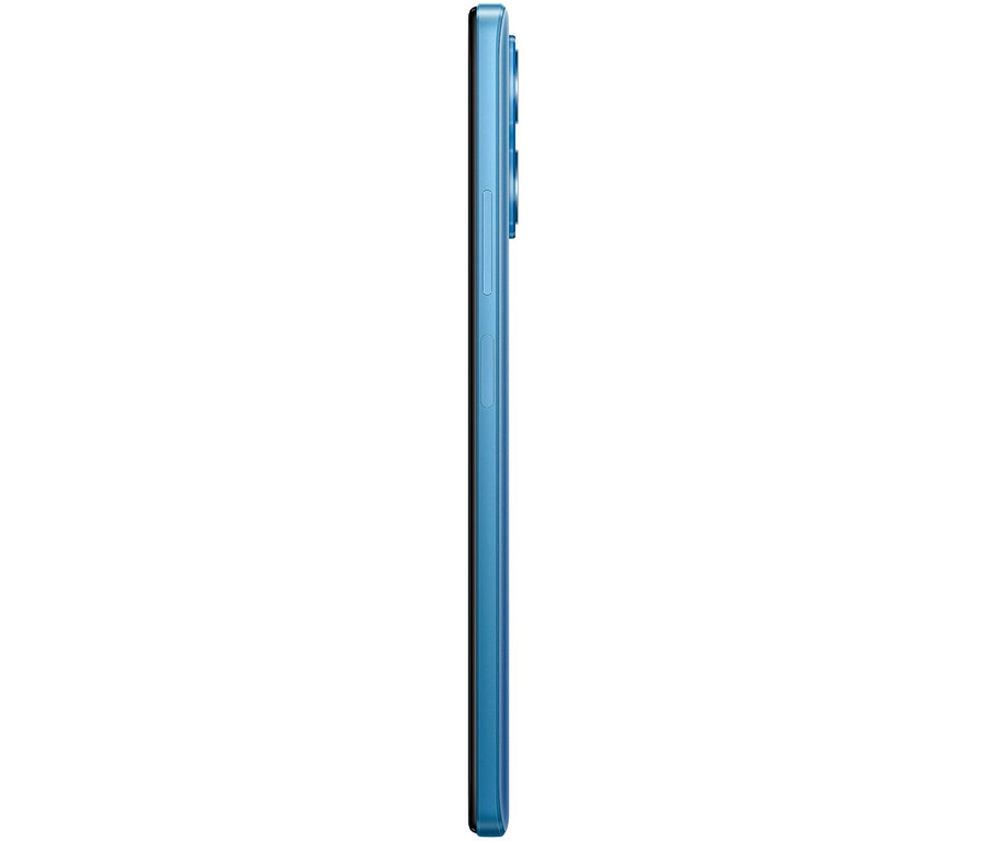 Seitenansicht eines blauen Smartphones. Xiaomi RedmiNote12 Pro5G 128 GB blau.