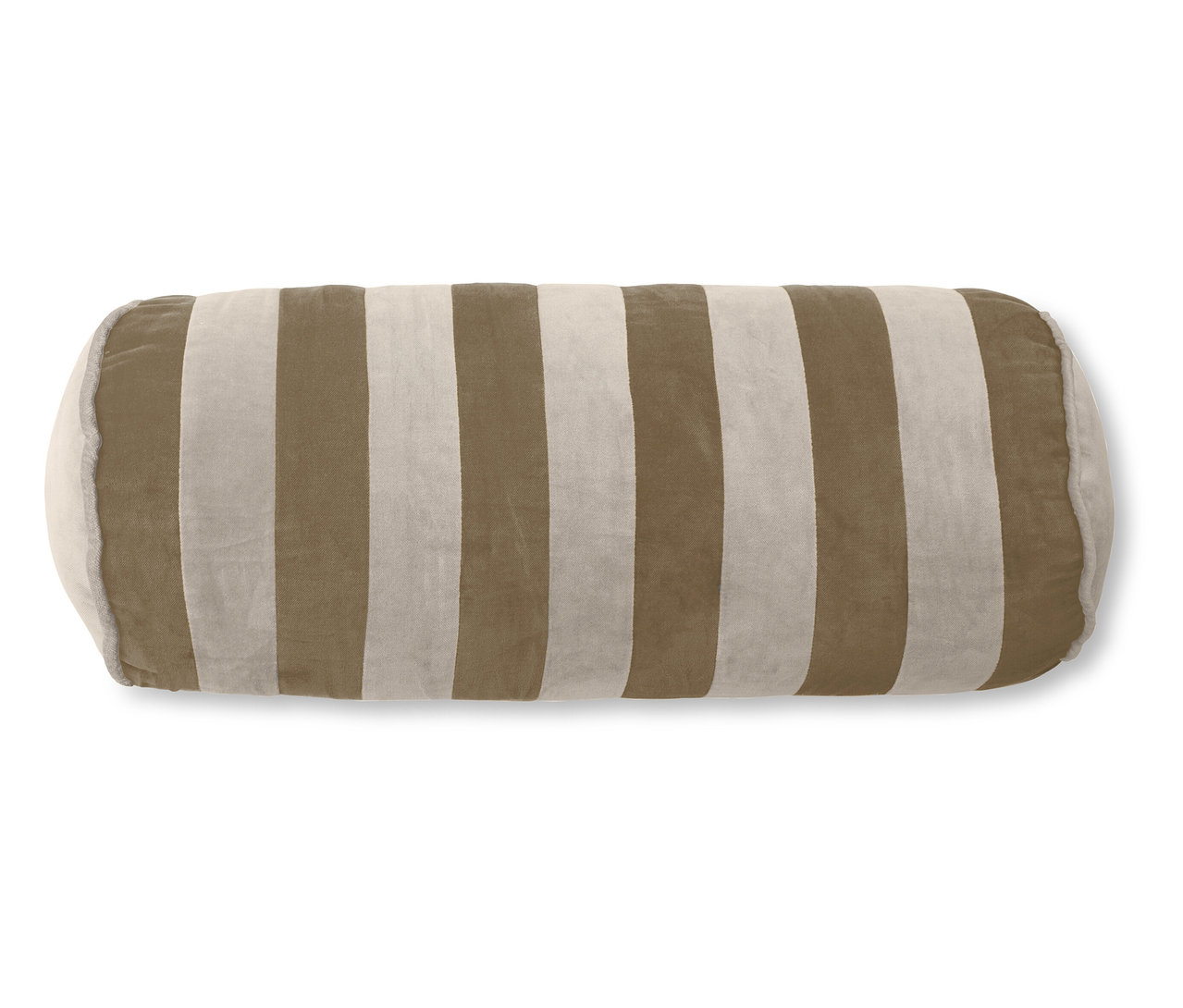 Zylindrisches Essenza Samt-Dekokissen »Bell« mit vertikalen Streifen in Braun und Beige.