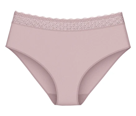 Hellrosa High-Waist-Slip mit Spitzenbesatz am Bund.