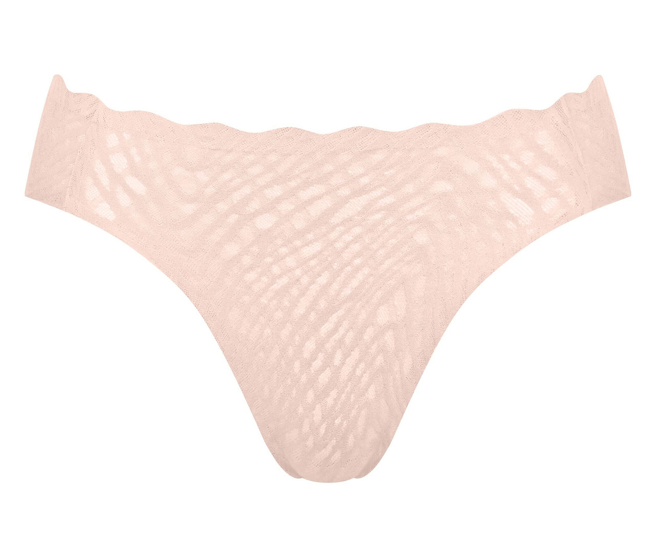 Pfirsichfarbener, durchscheinender Tanga-Slip mit gewelltem Bund.