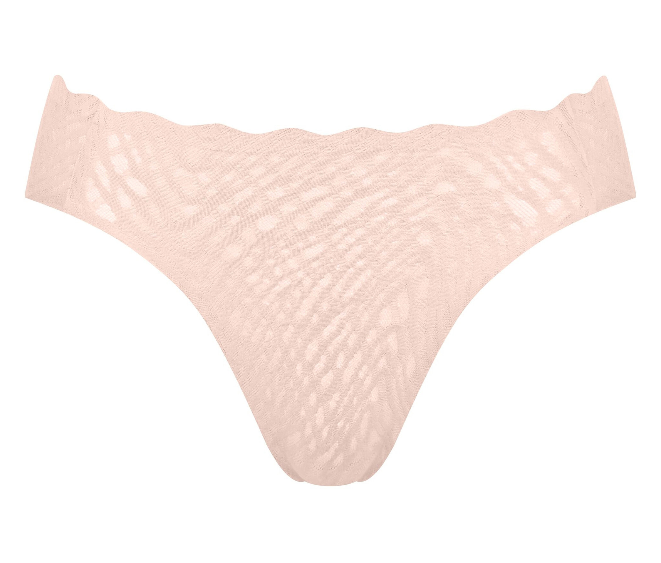 Pfirsichfarbener, durchscheinender Tanga-Slip mit gewelltem Bund.