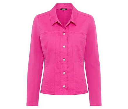 Eine einzelne, pinke Olsen Jacke mit langen Ärmeln und Knöpfen ist zu sehen.