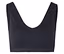 Schwarzes, geripptes Bustier mit V-Ausschnitt und breiten Trägern.