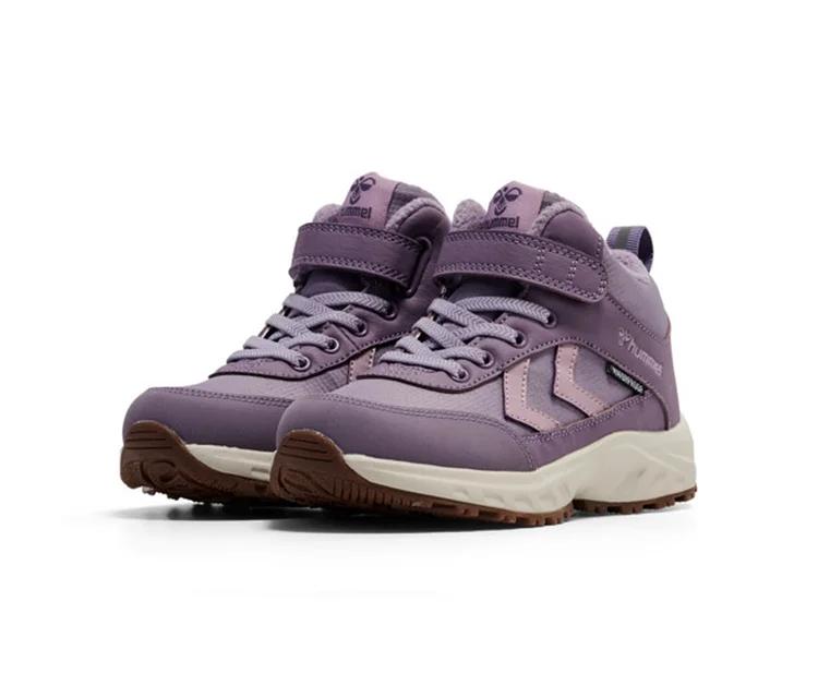 hummel® Turnschuhe »Root Tex Jr«, lila, mit Schnürsenkeln, Klettverschluss und beiger Sohle.