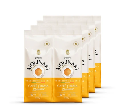 Vier Packungen Caffè Molinari Caffè Crema Delizioso - 8x 1 kg Ganze Bohne.
