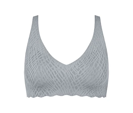 Grauer sloggi Zero Feel Bliss Soft Bra mit V-Ausschnitt und gewelltem Saum.