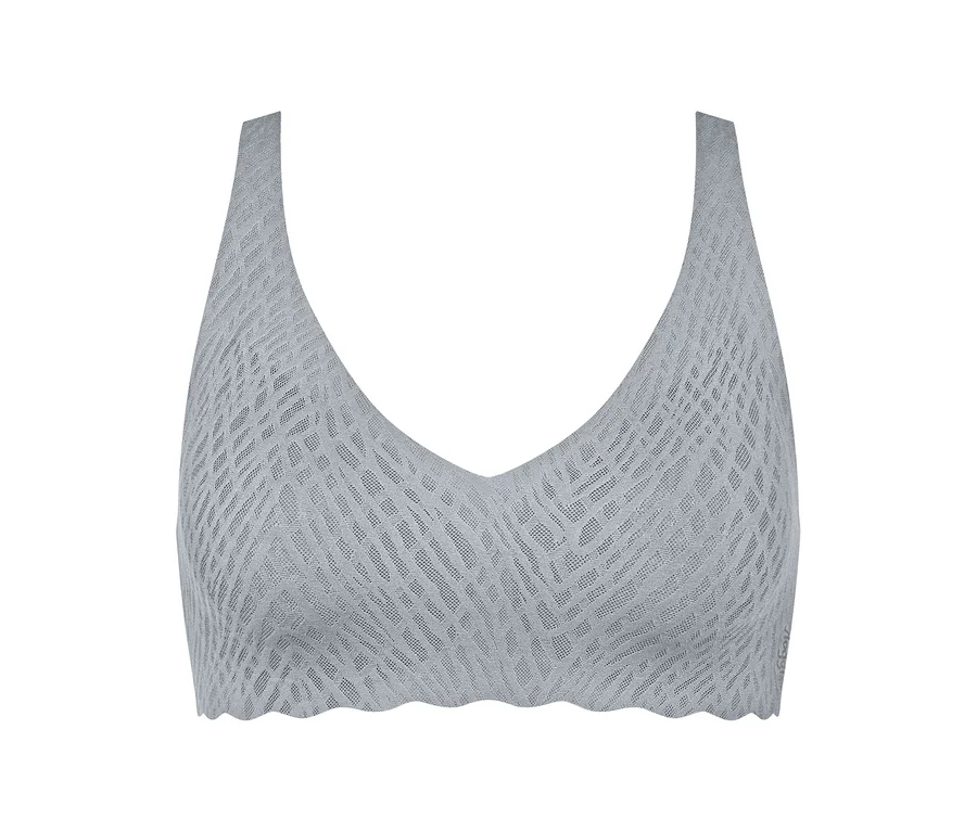 Grauer sloggi Zero Feel Bliss Soft Bra mit V-Ausschnitt und gewelltem Saum.
