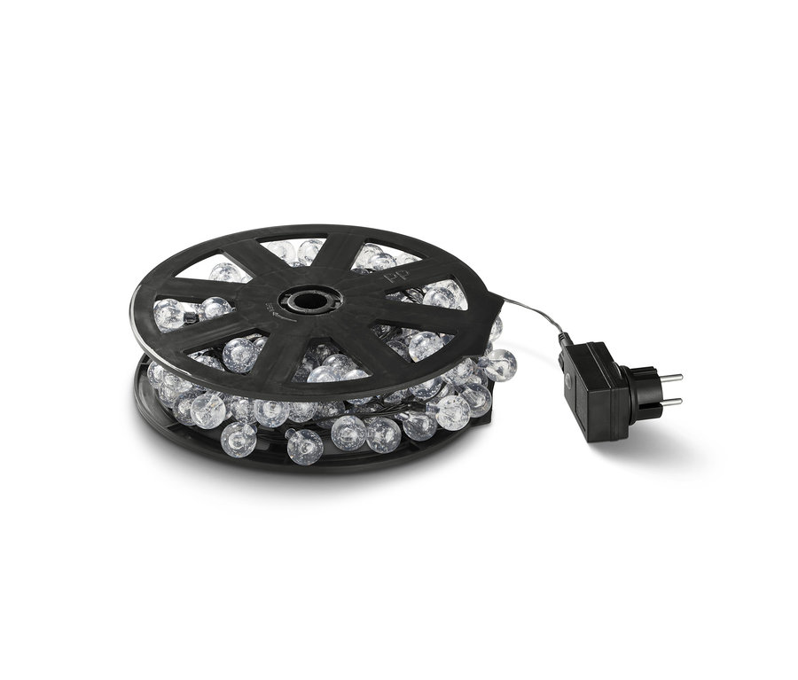 Eine schwarze Spule mit einer LED-Outdoor-Lichterkette.