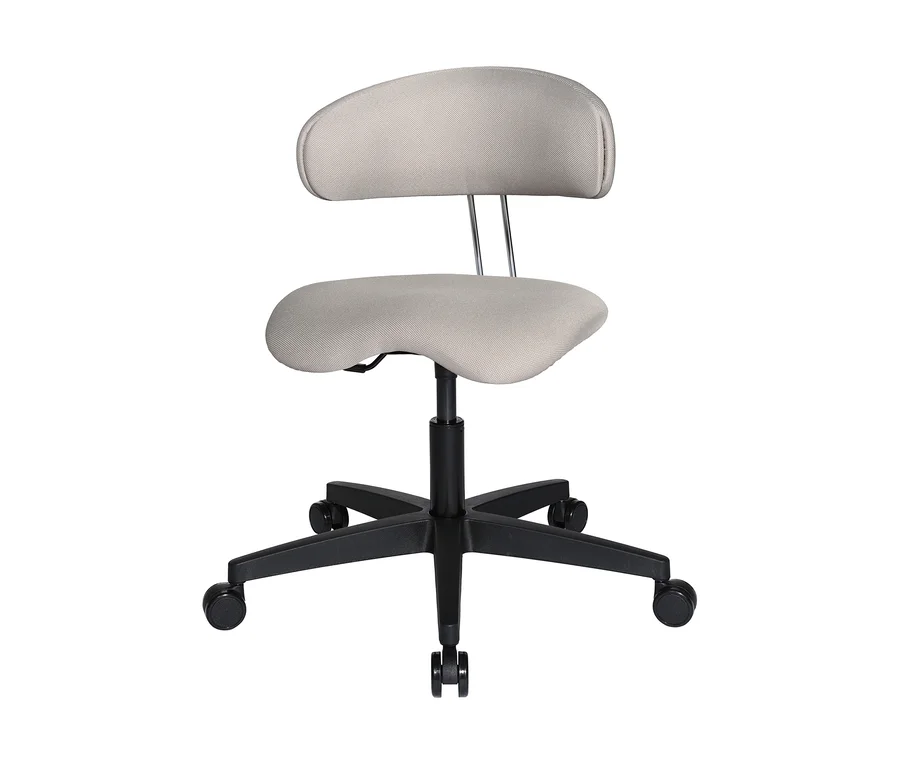 Grauer Topstar »ERGO ROLLHOCKER« mit Rückenlehne und schwarzem Rollgestell.