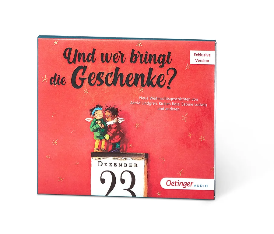 CD »Und wer bringt die Geschenke?« Cover mit Zeichentrickfiguren und Schriftzug.