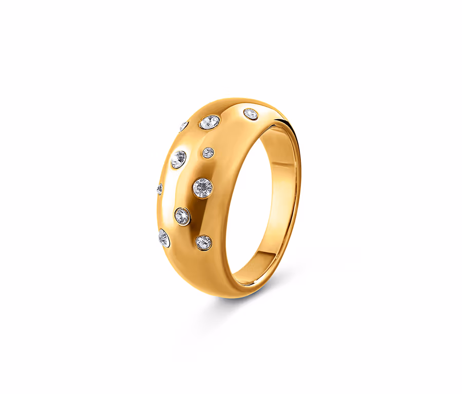 Goldener Ring mit Glaskristallen.