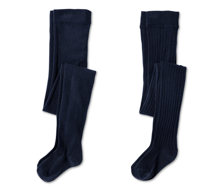 Zwei marineblaue Strumpfhosen.