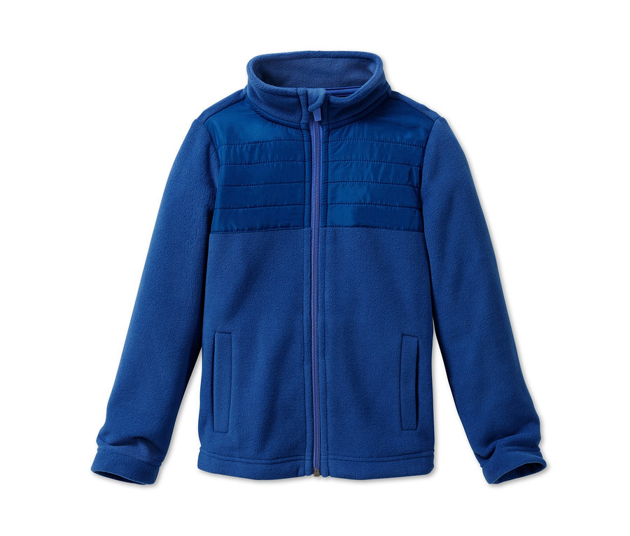 Eine blaue Hybrid-Microfleecejacke mit Reißverschluss.