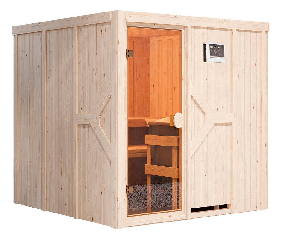 Karibu-Sauna »Taylor« mit Fronteinstieg, inkl. 9-kW-Ofen »Finnisch«, ca. 196 x 196 cm.