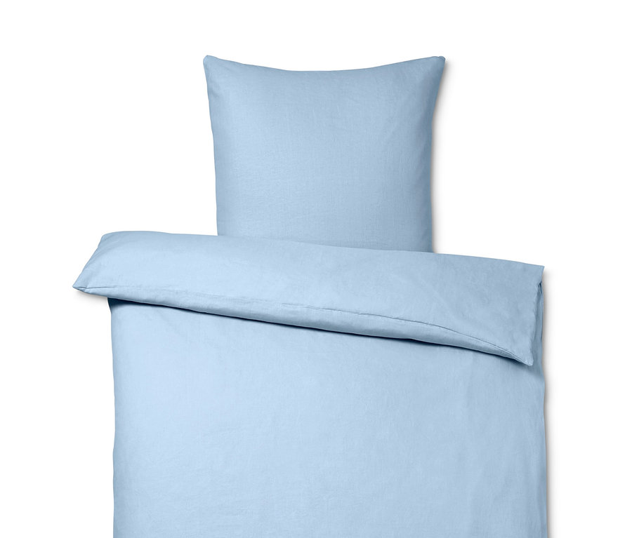 Blaue Leinen-Bettwäsche in Normalgröße und Doppelgröße.