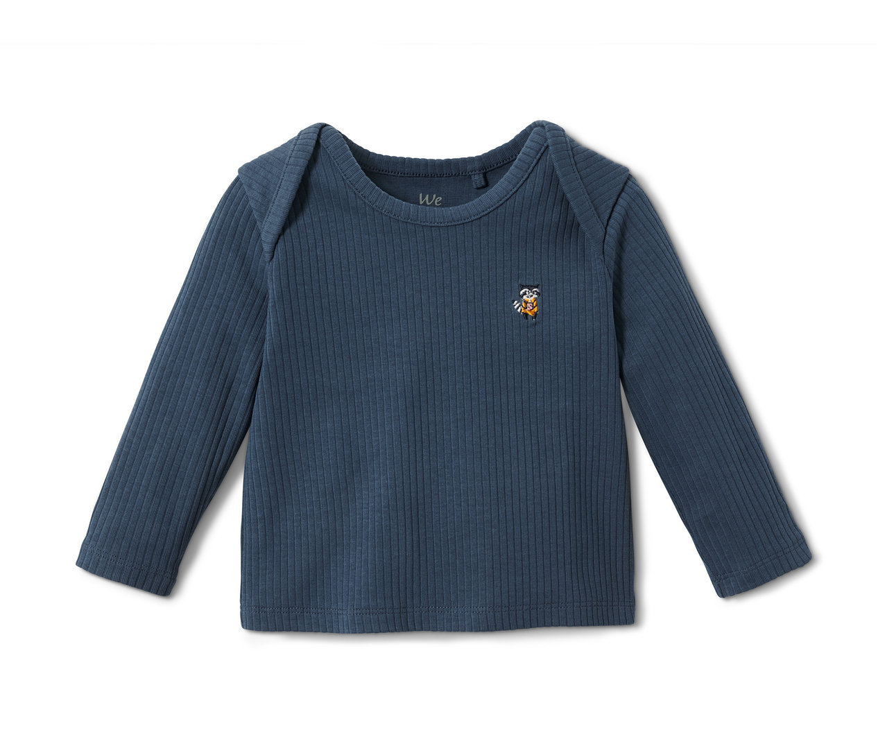 Detailaufnahme eines blauen Baby-Rippshirts.