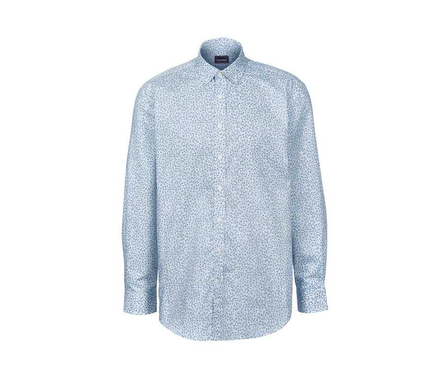 Hellblaues Hemd mit Button-down-Kragen, Comfort Fit, mit kleinem Muster.