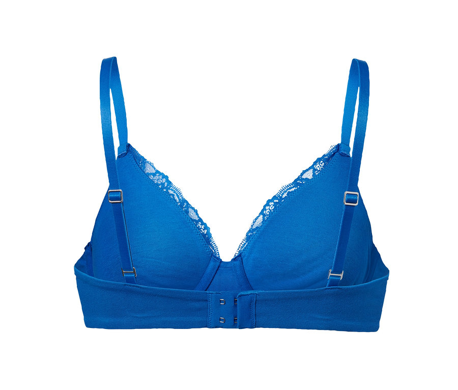 Blauer Bügel-BH mit Spitze, Rückansicht.