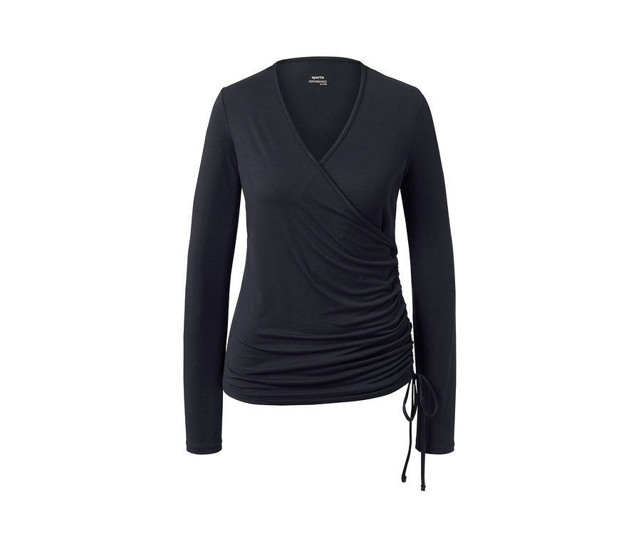 Detailansicht des Wickel-Sportshirts.