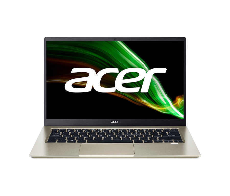 Goldfarbenes Acer Notebook mit dem Acer Logo auf dem Bildschirm.