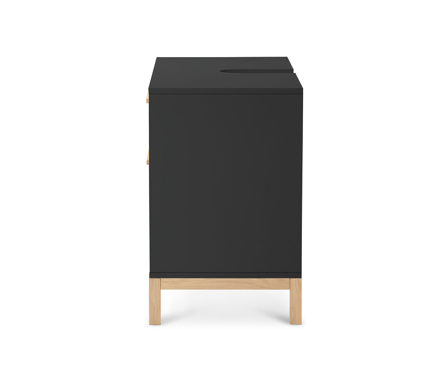 Seitenansicht vom schwarzen Waschbeckenunterschrank »Eklund« mit 2 Schubladen.