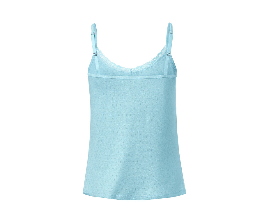 Blaues Top des Pyjama-Sets mit Spitze und verstellbaren Trägern.