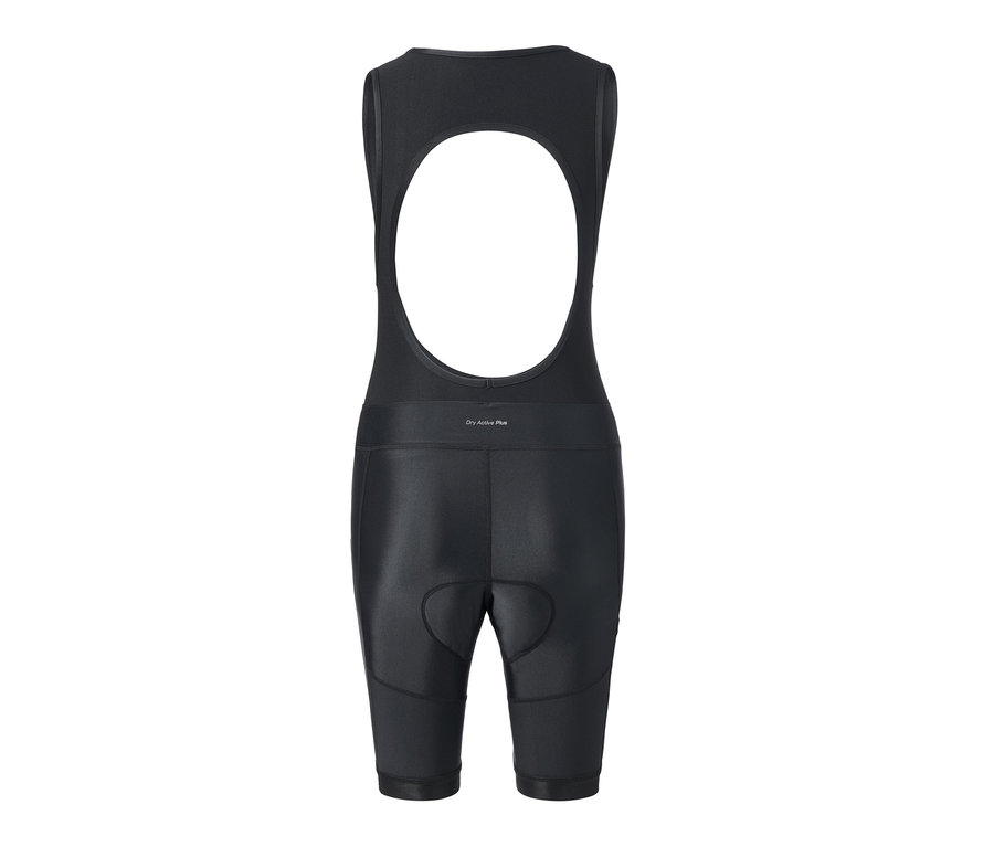 Schwarze Fahrrad-Trägerhose von hinten.