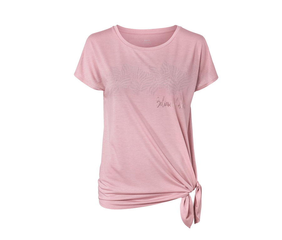 Rosa Sportshirt mit Knoten an der Seite.