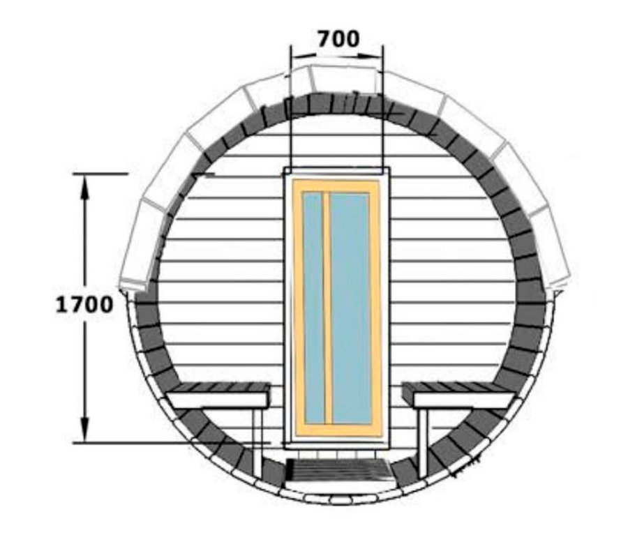 Grundriss der Syngarden Fass-Sauna Komplett-Set »Linda«, Naturholz.