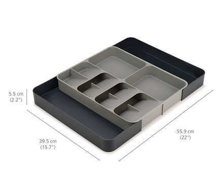 Grauer Joseph Joseph Ausziehbarer Organizer »DrawerStore™« für Schubladen.