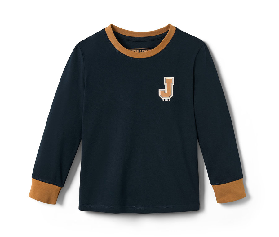 Blau-brauner Pyjama mit langen Ärmeln und einem J.