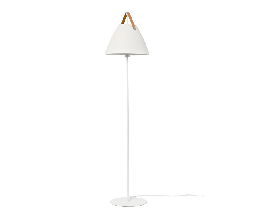 Weiße Stehlampe mit braunem Lederriemen. Design for the people by Nordlux Stehleuchte »Strap«
