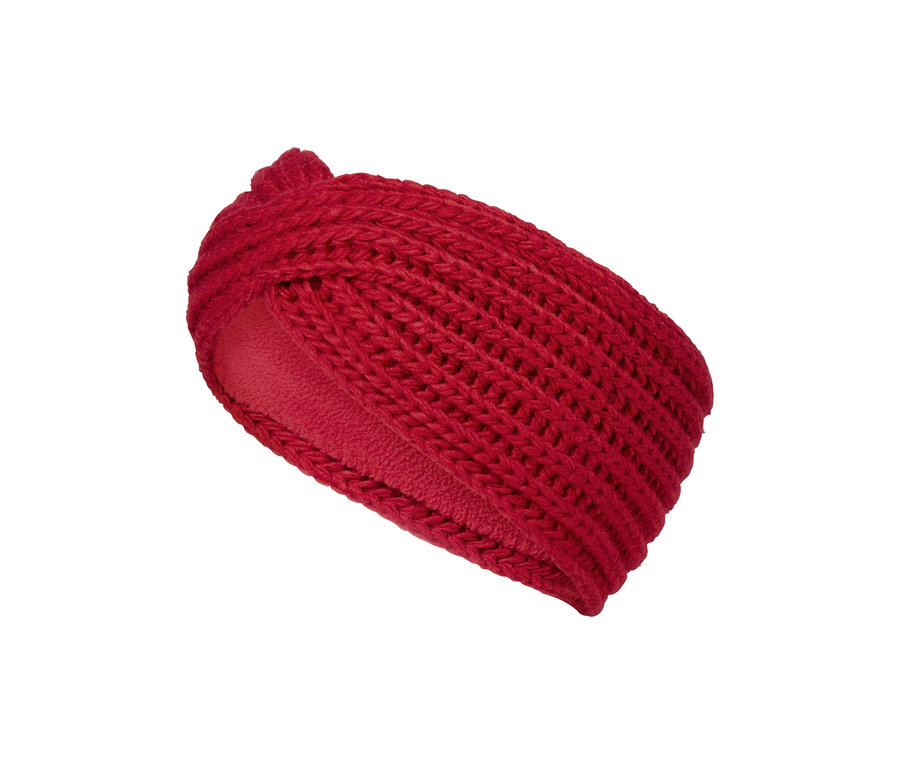 Rotes Strickstirnband.