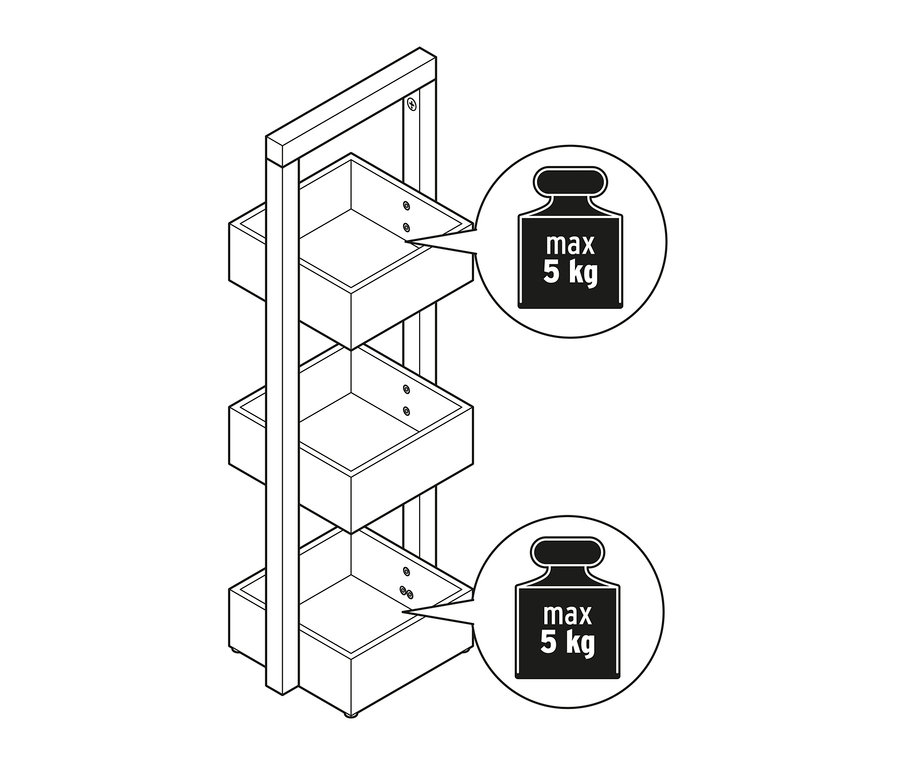 Eine Abbildung eines Standregals mit 3 Stauraum-Kästen, anthrazit.
