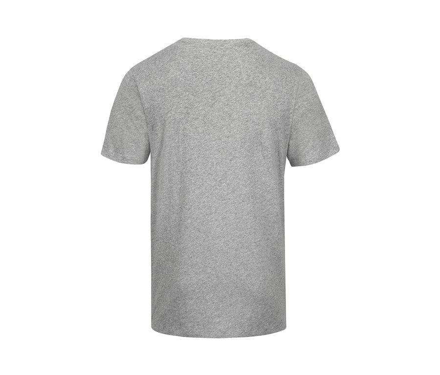 Graues T-Shirt mit V-Ausschnitt.