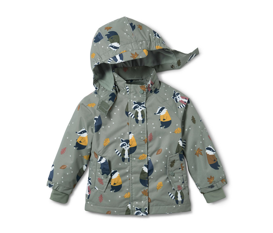 Graue Thermo-Regenjacke mit Dachsprint.