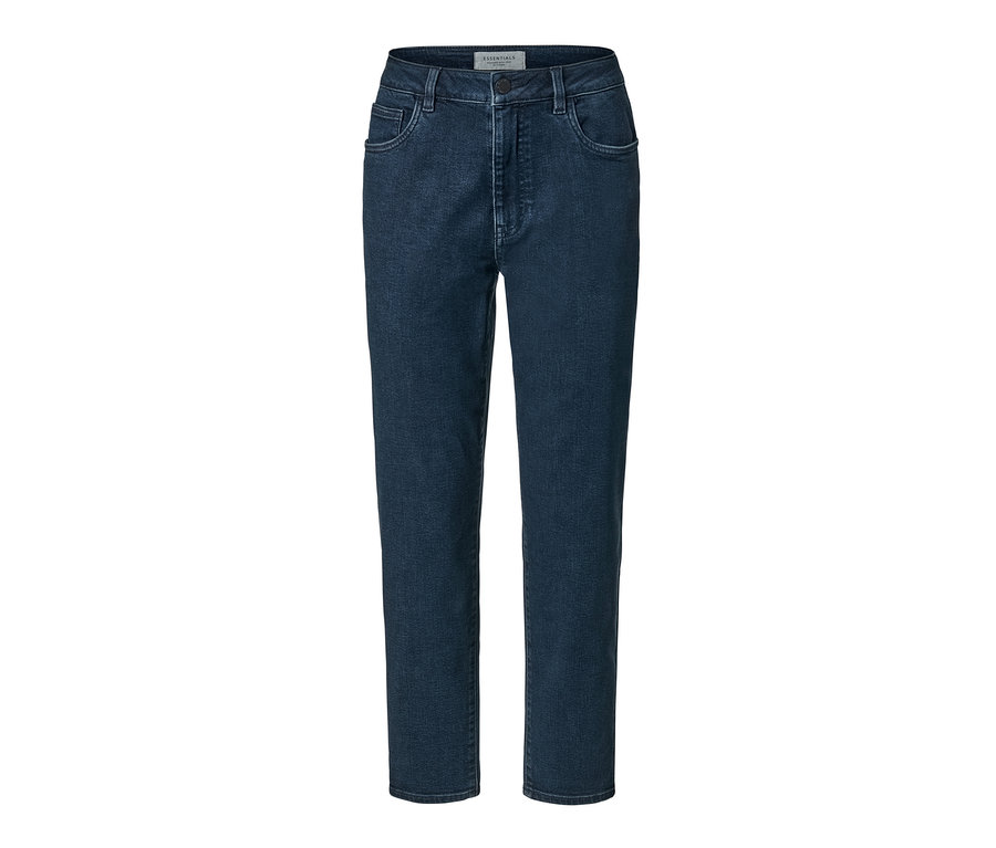 Eine blaue High-Waist-Jeans.