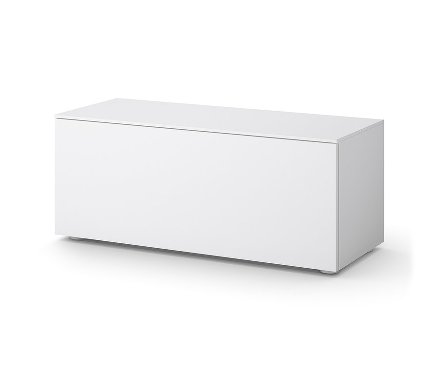 Eine weiße Sitzbank, ca. 100 cm lang.