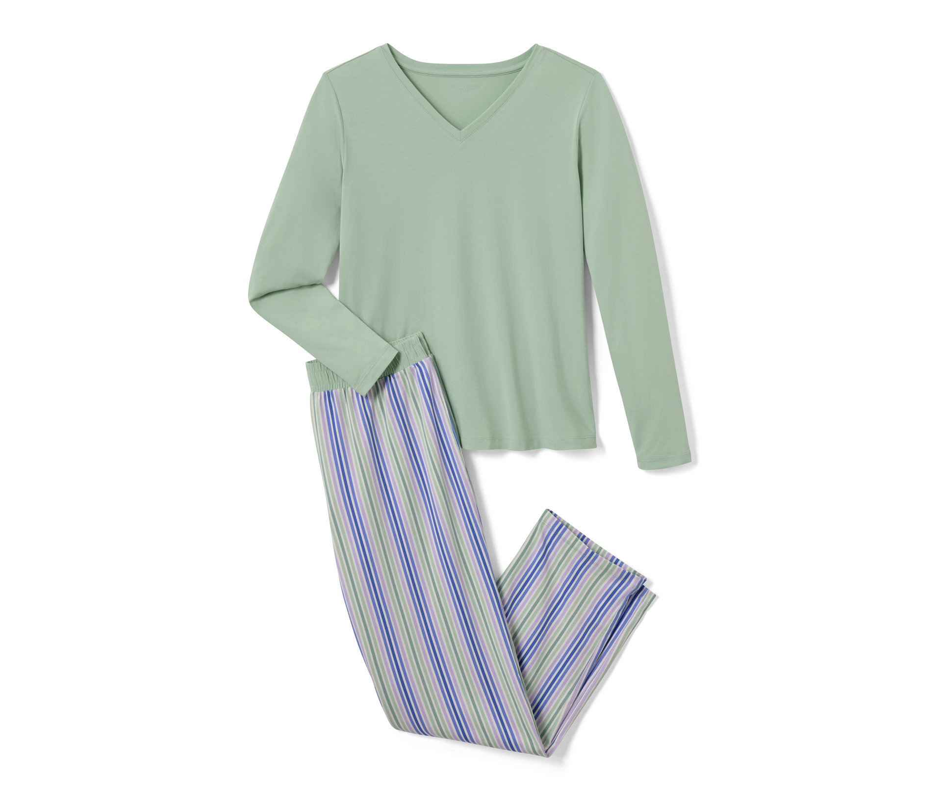 Pyjama - Damen - Gr. M - hellgrün/gestreift - hellgrün