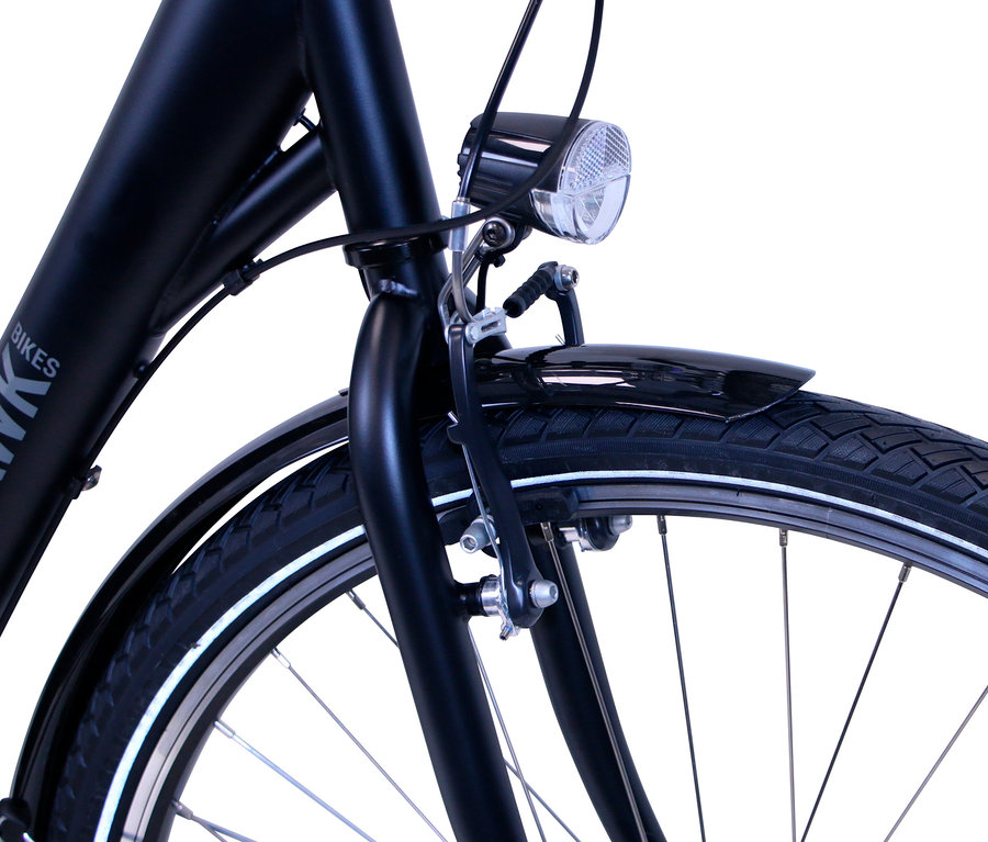 Detailaufnahme eines schwarzen HAWK Bikes City Wave Premium Plus Fahrrads.