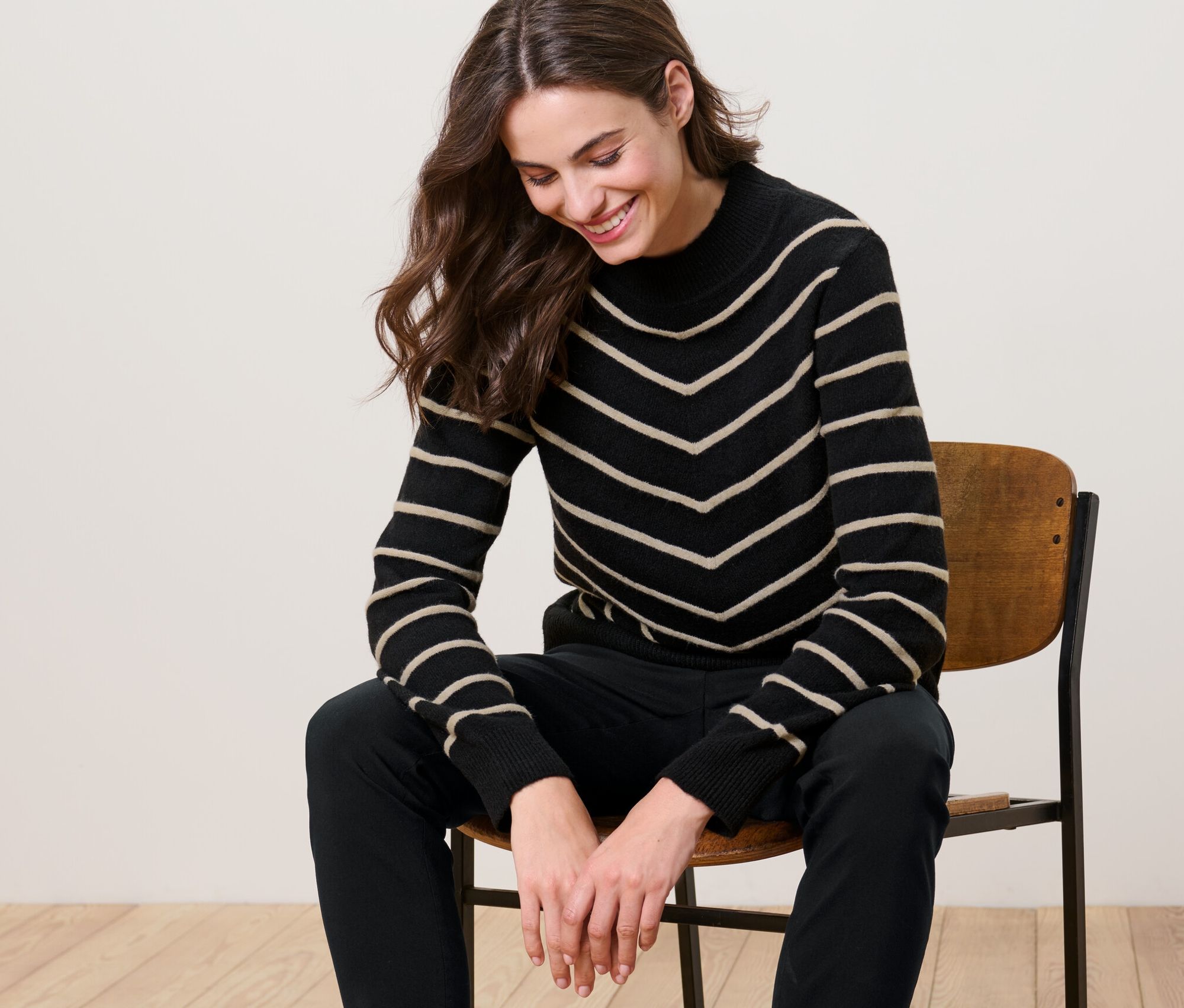 Thumbnail - Tchibo - Gestreifter Strickpullover mit Stehkragen - Damen - Gr. XXL - schwarz/gestreift