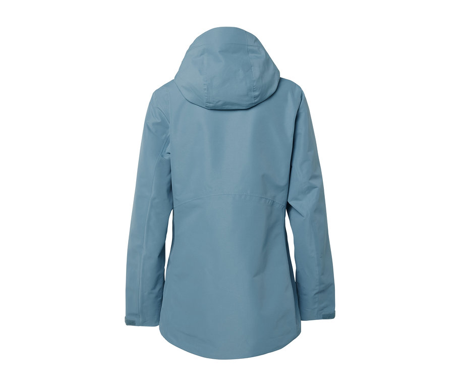 Hellblaue Funktions-Outdoorjacke mit Kapuze.