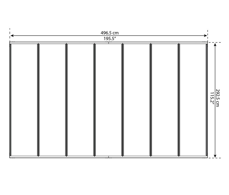 Schema eines Aluminium Carports, HKP, mit den Abmessungen 496,5 cm x 292,5 cm.