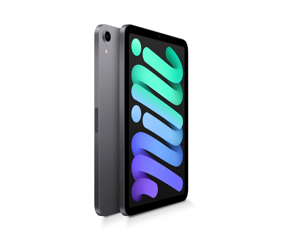 Zwei spacegraue Apple iPad mini 2021 8,3" 256 GB Tablets vor weißem Hintergrund.