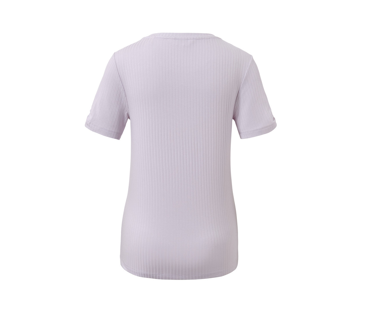 Rückansicht eines fliederfarbenen, gerippten Shirts.