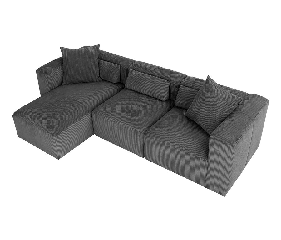 Anthrazitfarbenes Ecksofa mit Longchair »Lenata«, links.